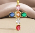 Gold - Colorful Mixed Stone Cross (0255-MX)