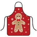 Waterproof Christmas apron featuring a gingerbread man on a red snowflake pattern background - Cartoon Gingerbread - Red