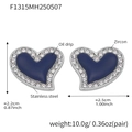 Rhine blue heart earrings in stainless steel with zircon and oil drip finish - F1315-Steel Inlaid Blue Heart