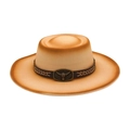 Wide brim wool jazz hat in camel gradient with vintage bull head buckle and leather band - One Size / Beige