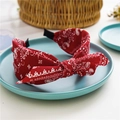 Red paisley print fabric headband for women with a decorative bow knot detail - Rabbit Ear Paisley / Red