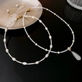 Beaded pearl necklace set with gold spacers and large white teardrop pendant - Style 5 Pearl Acrylic Teardrop Two-Piece Set Necklace
