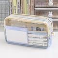 Three-layer large capacity light blue pencil case with transparent PVC window for school - 3-Layer Large Capacity - No Clip / Blue