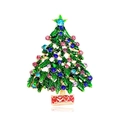 Macro detail of Christmas tree brooch featuring green enamel, crystals, and gold-tone metal - LW0241 Christmas Tree