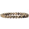 Elastic handmade bracelet featuring polished 6mm Dalmatian Jasper natural stone beads - Dalmatian Jasper