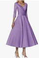 Elegante lavendelkleurige satijnen midi-jurk met V-hals, halflange mouwen en plooien - US maat 2 (S) / Paars