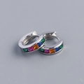 Orecchini a cerchio in argento S925 con zirconi colorati a taglio quadrato - Argento (Zirconia Arcobaleno)