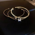 Three-piece gold adjustable bangle set with zircon flower and H letter charm details - Gold Bangle (3-Piece Set)