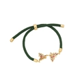 Bracciale intrecciato verde scuro regolabile con farfalle dorate e gemme multicolore - Ciondolo Doppia Farfalla Gemma Multicolore (Verde Scuro)