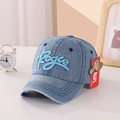Light blue wash denim baseball cap for boys featuring 3D Pogce letter embroidery - 50-54CM, Adjustable / Blue Letters