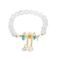 Pink beaded crystal bracelet for girls featuring a white daisy charm and gold tassels - S015-white Fresh Floral Bracelet Sz177