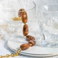 Chunky gold stainless steel chain necklace with irregular brown marble resin beads - Stainless Steel Marble Pattern Necklace / Brown
