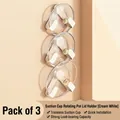 Set of 3 cream white suction cup pot lid holders with golden knobs on wall - Set of 3 / Cream