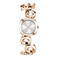 Rose gold quartz watch with a square rhinestone dial and hollow decorative chain links - Rose Gold Case White Face