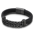 Bracciale punk da uomo in pelle intrecciata con maglie in metallo nero e chiusura magnetica - 19cm / Nero