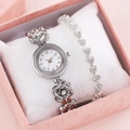 Sparkling silver diamond watch and bracelet set presented in a pink gift box - 2303 Silver Watch + Bracelet + Box
