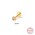 Detail van de 2mm gouden 925 sterling zilveren oorknop met ronde steen en zegel - Goud-2mm