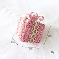 Pink glitter gift box Christmas ornament with beige ribbon and rhinestone details - Pink Glitter Gift Box Type 2
