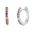 S925 sterling silver hoop earrings with colorful rainbow cubic zirconia on white background - 925 Silver / Multi-color/Silver Plated