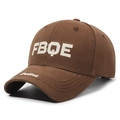 Brown baseball cap with white FBQE letter embroidery and curved brim in cotton canvas - Coffee