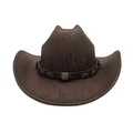 Détail d'un chapeau de cow-boy marron foncé avec texture vintage et boucle en métal - M (56-58cm) / café
