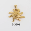Golden stainless steel sun pendant featuring a stylized swirl design and rays, model HM08 - HM08-Vortex Sun / Gold