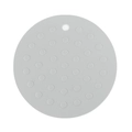 Gray round silicone placemat with raised dot texture and a hanging hole for storage - 7C Light Gray