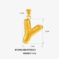 Gold stainless steel puffy letter Y pendant with dimensions and weight 4.7g - Letter Y - Gold