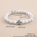 Detail view of white turquoise bead bracelet with black hematite cross and measurements - White Turquoise Black Cholite Cross 19cm