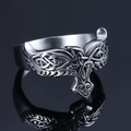 Anillo vintage vikingo de águila en acero inoxidable plata con relieve de tótem nórdico - US 7 / Color Acero