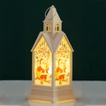 Weiße Vintage-Weihnachtskirche Laterne mit Weihnachtsmann-Motiv und warmem LED-Licht - Beiger Weihnachtsmann