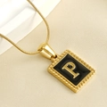 18K gold plated titanium necklace with black square letter P pendant and snake chain - Letter P