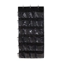 Macro-detail van de zwarte hangende organizer met 24 doorzichtige PVC-vakken en haken - Zwart