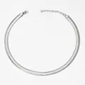Sleek silver-tone flat omega chain necklace with adjustable lobster clasp closure - 7.7mm Smooth Surface Silver (PDD952)