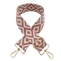 Close-up of pink diamond pattern jacquard strap with polished gold metal hardware - Beige and Mauve