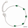Silver stainless steel bracelet featuring pear-cut emerald green zircon stones - Silver Green Zircon Bracelet (SAP914)