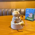 Cartoon white resin cat figurine fishing on base, creative wood carving style decor - Fishing Cat Series - Siamese