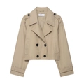 Dames korte trenchcoat in kaki met dubbele rij knopen en een stijlvolle kraag - XS / Khaki