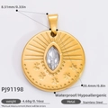Minimalist 18K gold plated stainless steel round starfish mirror pendant with white zircon - Gold Sun Marquise Stone Style (PJ91198)