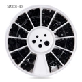 Flatback black nail art rhinestones in white 12-slot wheel organizer case SP0001-40 - Black Beads Wheel Set (sp0001-40)