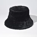 Detailed texture of black faux fur plush bucket hat with soft winter warm material - M (56-58cm) / Black