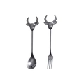 304 stainless steel cutlery set with ox-head handle design in dark grey metallic finish - Black-Spoon & Fork Set