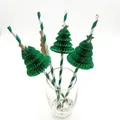 Creative Christmas tree paper straws with green honeycomb decor for holiday party drinks - Green Christmas Tree Paper Straw
