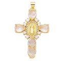 Macro detail of gold-plated cross pendant with Mary relief and sparkling cubic zirconia - Virgin Mary Relief Cross (23) / 1 Piece (45x29.2x5.6mm) / Gold