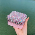 Portagioie rosa a doppio strato con strass di lusso e perle sul coperchio - Rosa