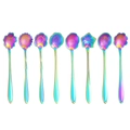 Set of 8 rainbow flower shaped stainless steel coffee spoons in various floral designs - Iridescent Mixed Set (8 Pcs)