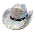 Rainbow snakeskin cowboy hat with iridescent gradient finish and metallic studded band - M (56-58cm) / White
