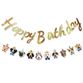Golden foil Happy Birthday banner set with colorful party dog face garlands for pets - Script Birthday and Dog Garland Set