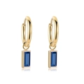 Elegant 14K gold hoop earrings featuring rectangular blue cubic zirconia pendants - Blue Zirconia Earrings (SE21062906BU)