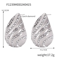 Silver teardrop earrings with pavé Czech diamonds in a minimalist starry design - F1239 (2.5CM) / Steel